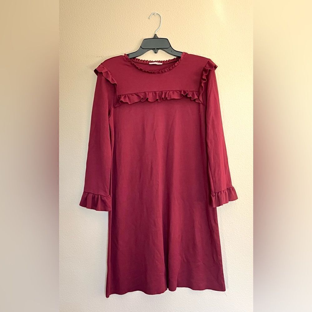 Zara Maroon Ruffled A-line Dress